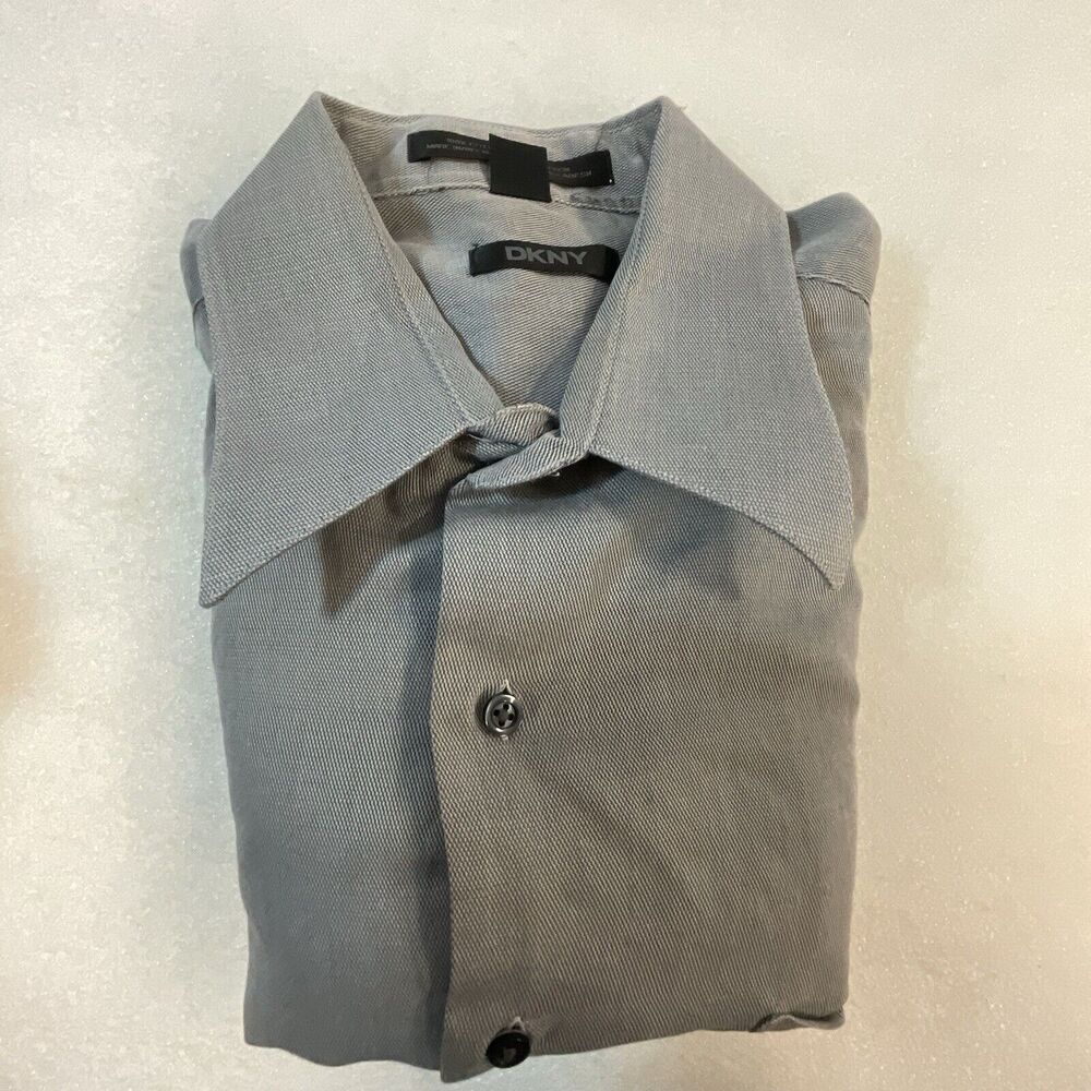 DKNY Mens Dress Shirt L Grey Button Up Long Sleeve 16 1/2 32-33 C34370 RN36543